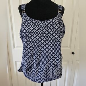 Krista Womens Blue & White Graphic Tankini Swim Top Only  Swimwear SZ 2XD